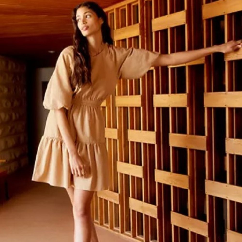 MADEWELL Seersucker Puff-Sleeve Cutout Mini Dress NWT